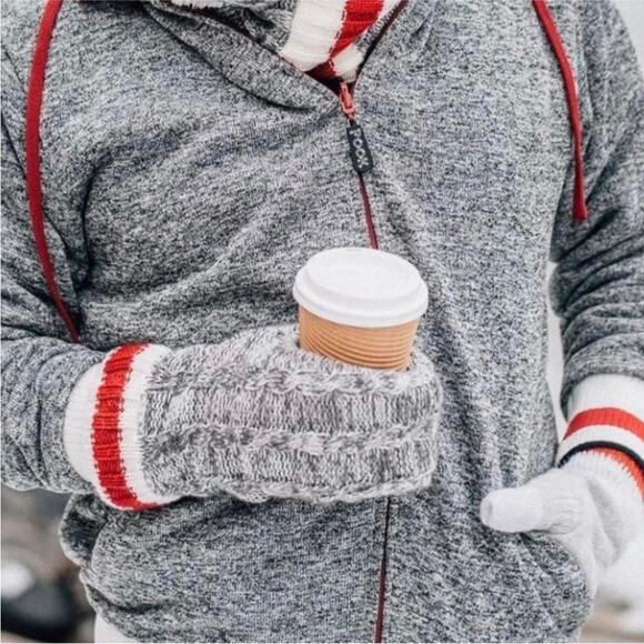 Pook Koozie warm glove that holds hot or cold beverage Winter Knit Grey Red NWT - Picture 13 of 13